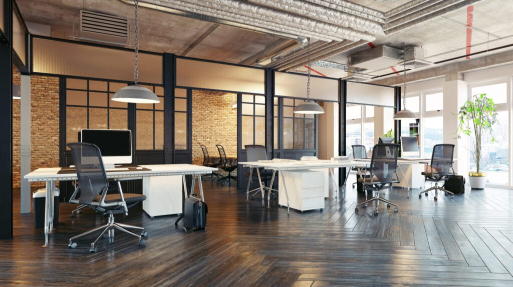 Open Space Büro im Industrial Style als Hintergrundbild